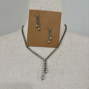 Vintage 1960s Clear Rhinestone Necklace & Earrings Jewelry Set